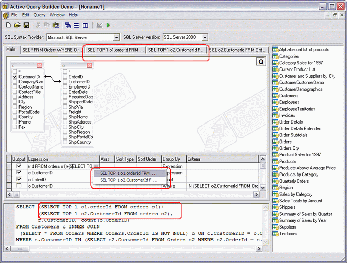 Active Query Builder: Subqueries